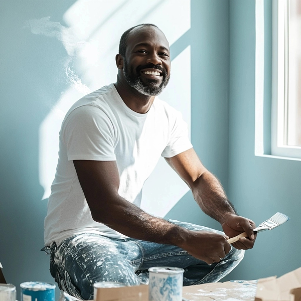 Portrait de Yohan, artisan peintre expert en finitions murales, intervenant sur des chantiers d’aménagement intérieur